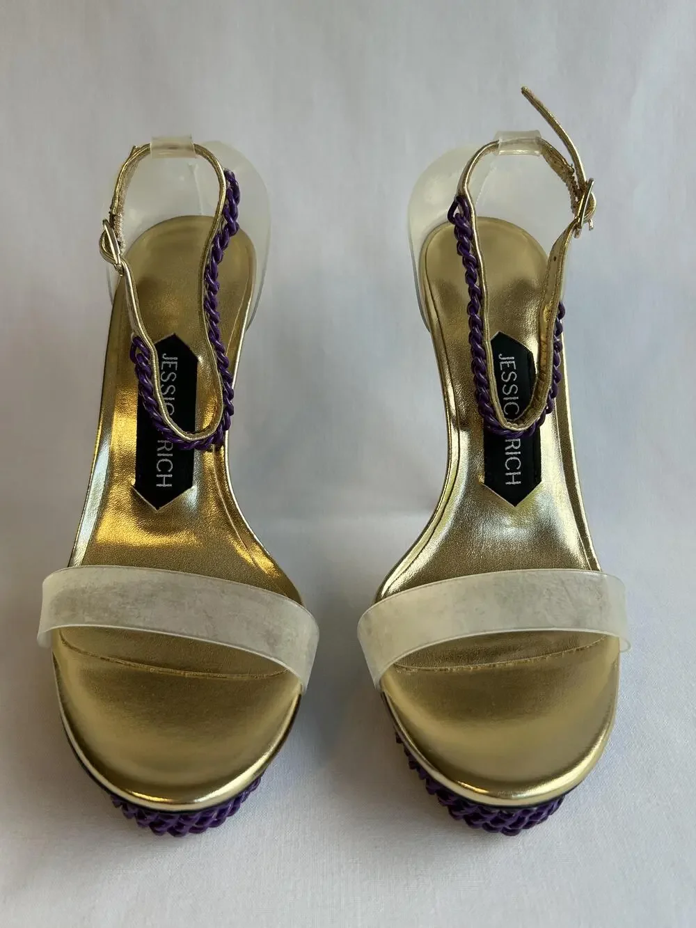Jessica Rich Shoes Womens Size 36 Platform High Heel Sandals Chain Clear Purple